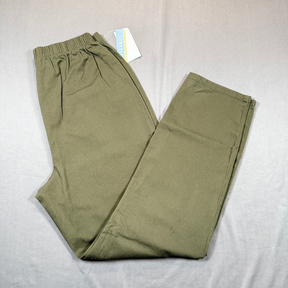 Liz & Me CL3001 Womens 14W Olive Green Stretch Elastic Waist Pants Casual Work